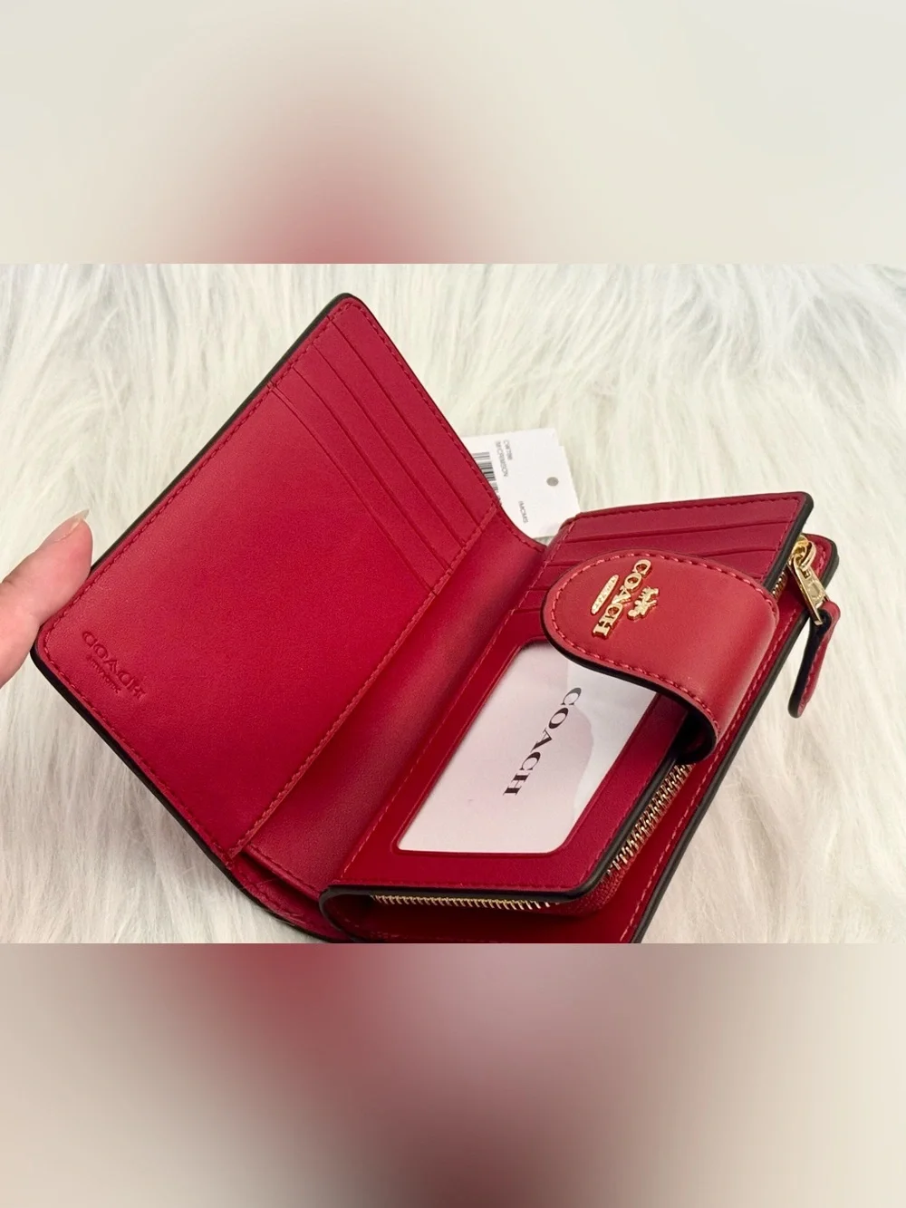 NWT Coach Medium Corner Zip Wallet In Signature Canvas GOLD/CRIMSON CW786
